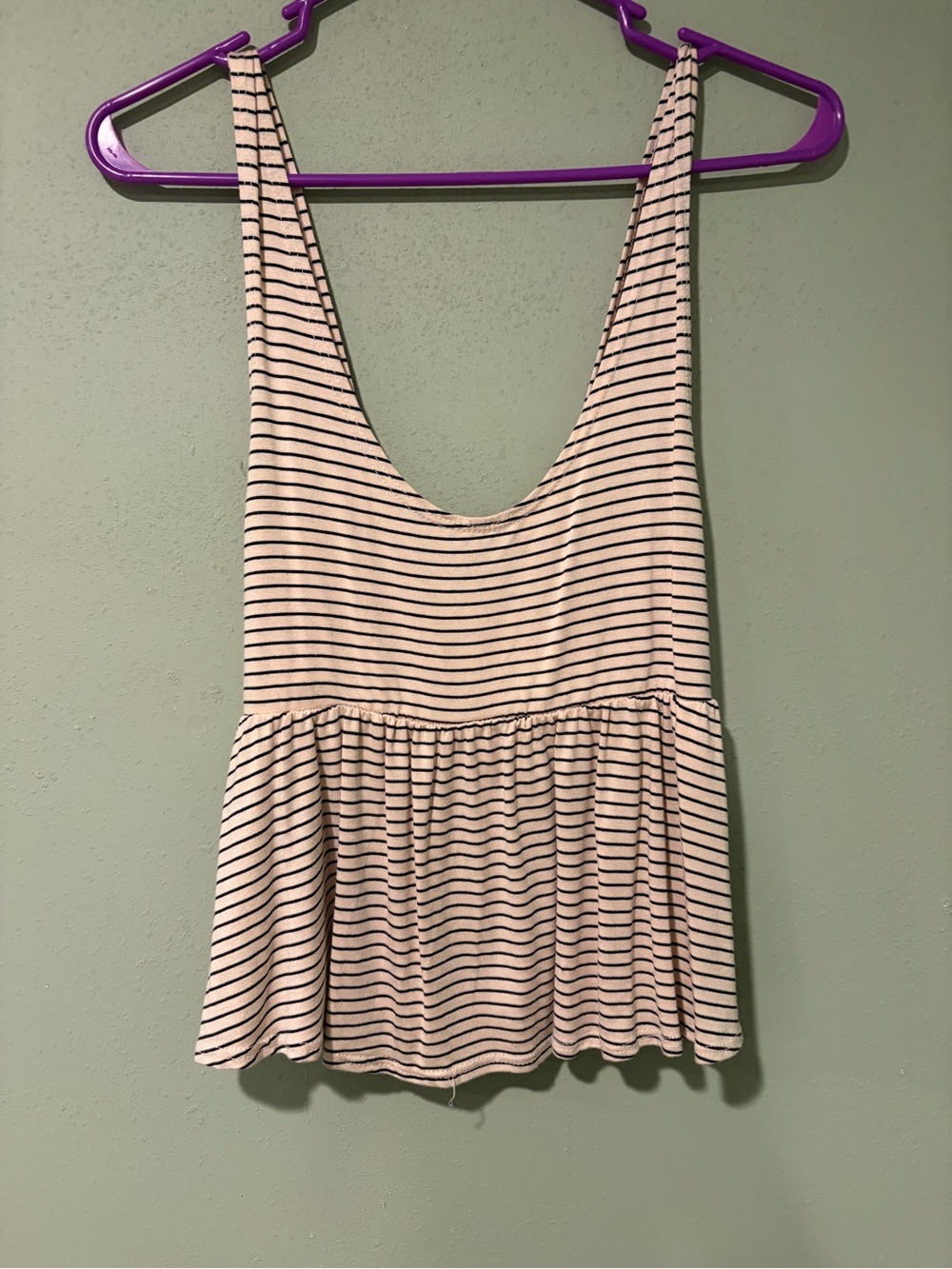 Striped Sleeveless Peplum Tank Top - Black and Cream